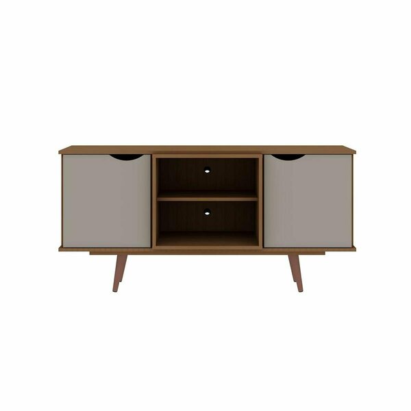 Designed To Furnish Hampton TV Stand w/4 Shelves & Solid Wood Legs in Off White & Maple Cream 26.57 x 53.54 x 15.75 in. DE2616297